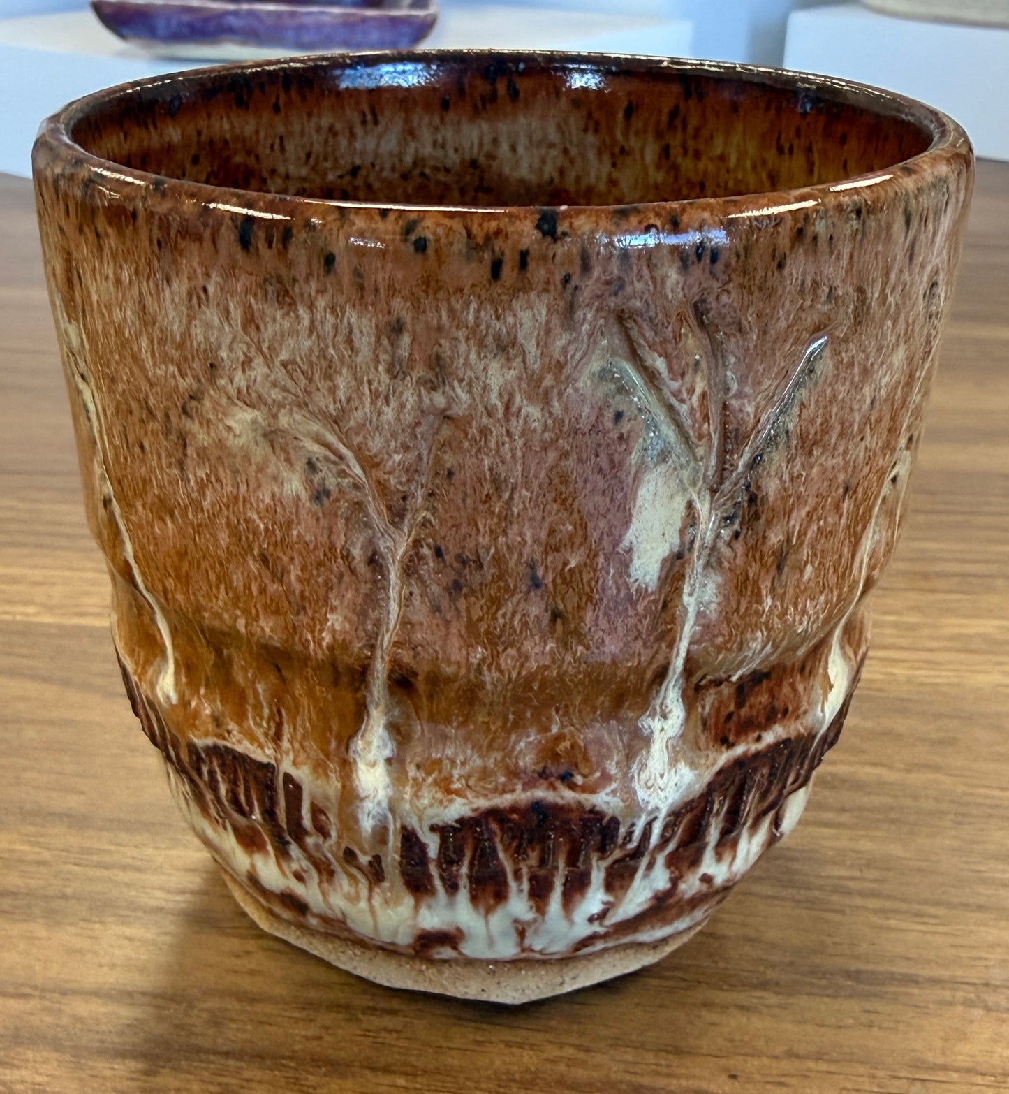 Small Brown Container - Carved