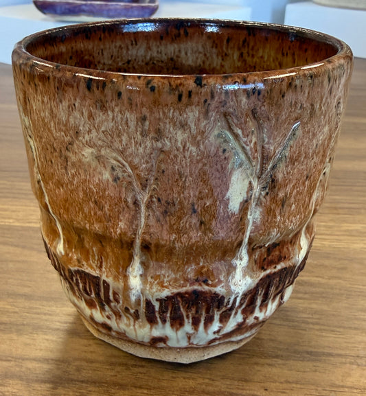 Small Brown Container - Carved