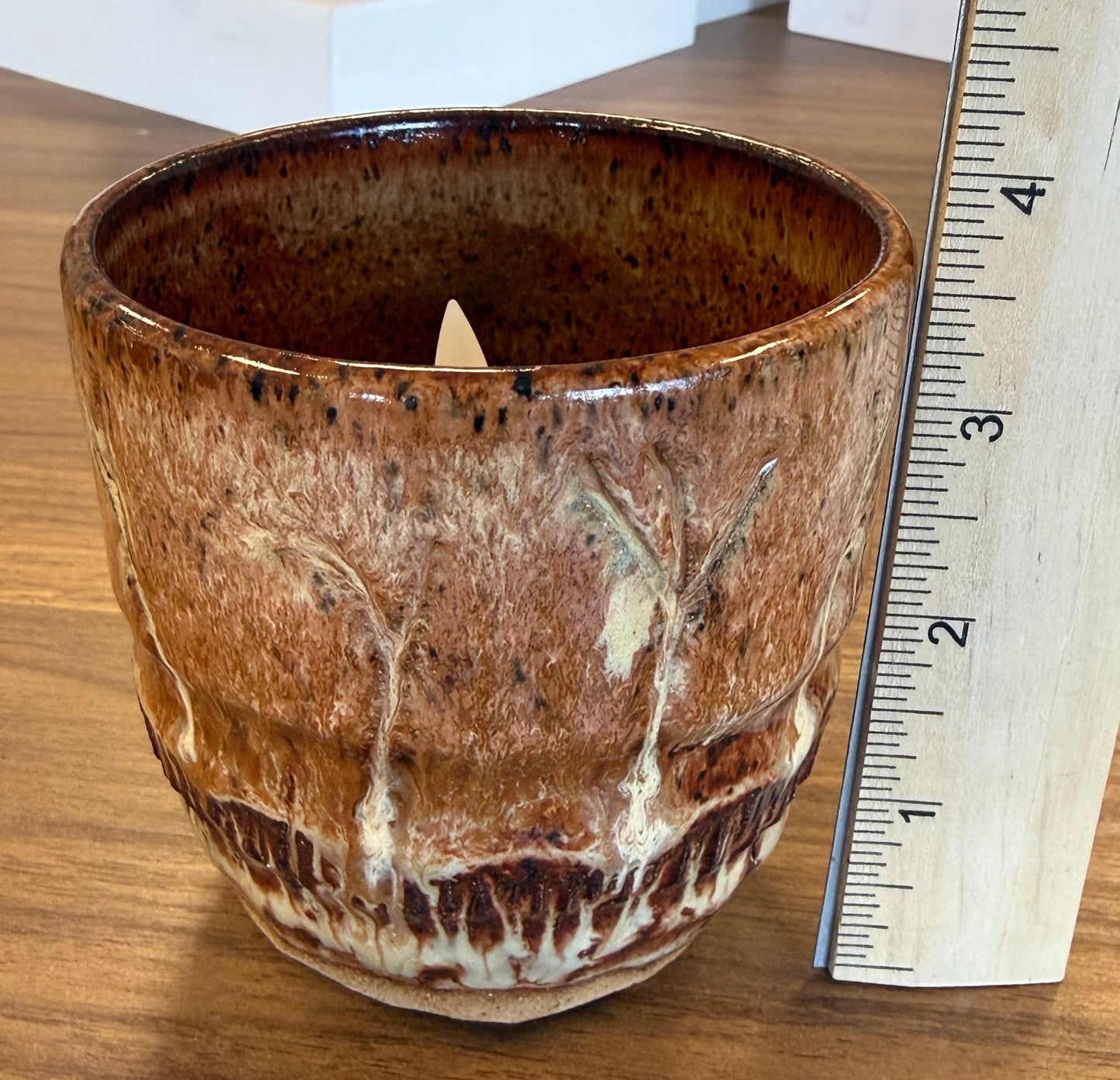 Small Brown Container - Carved
