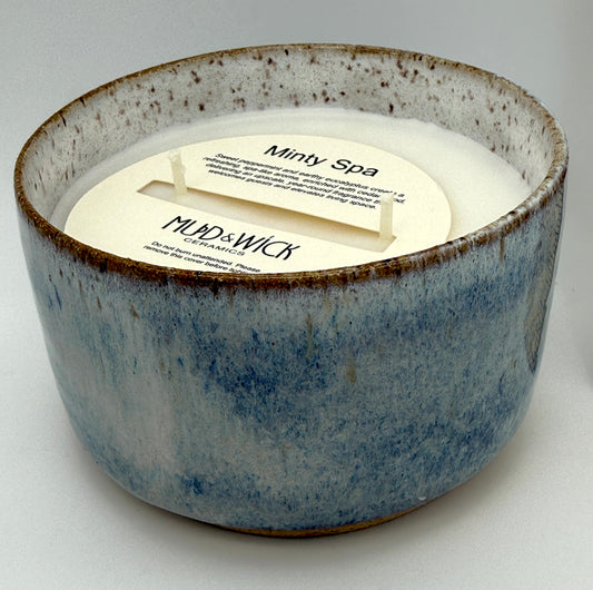 Handcrafted Ceramic Candle | Sky blue and Oatmeal