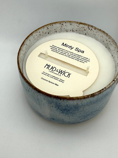 Handcrafted Ceramic Candle | Sky blue and Oatmeal