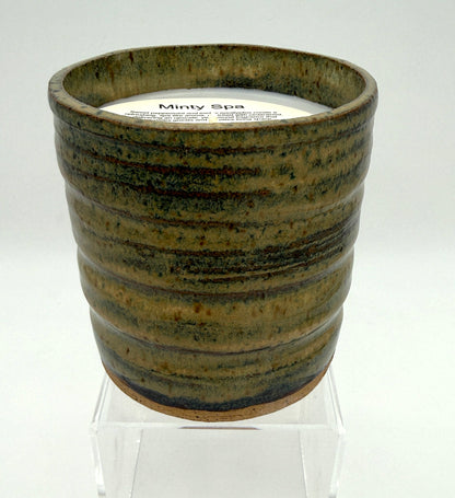 Handcrafted Ceramic Candle | Ridged Earthy Green