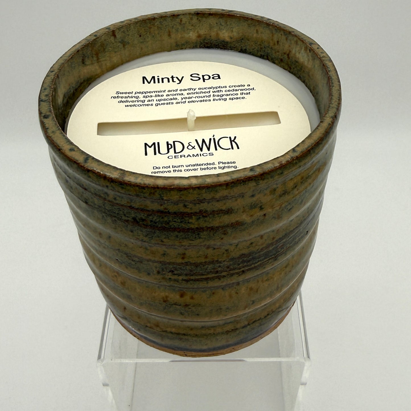 Handcrafted Ceramic Candle | Ridged Earthy Green