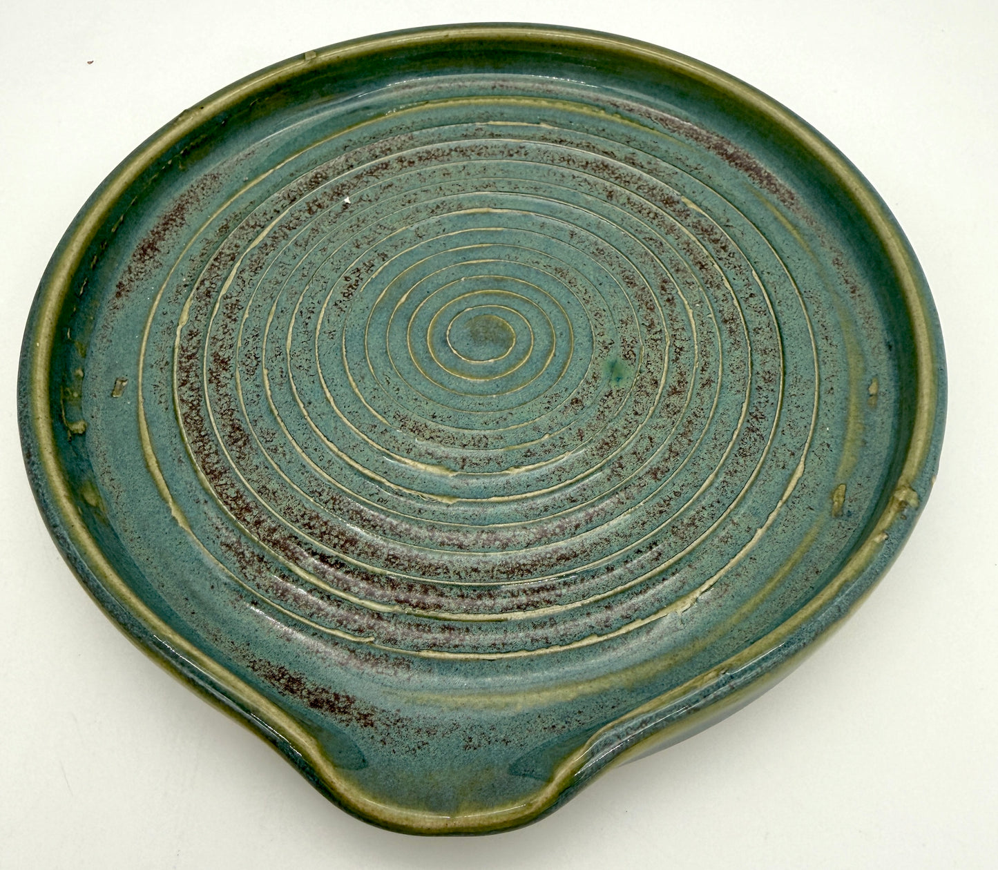 Handcrafted Ceramic Spoon Rest | Teal and Rust