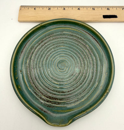 Handcrafted Ceramic Spoon Rest | Teal and Rust