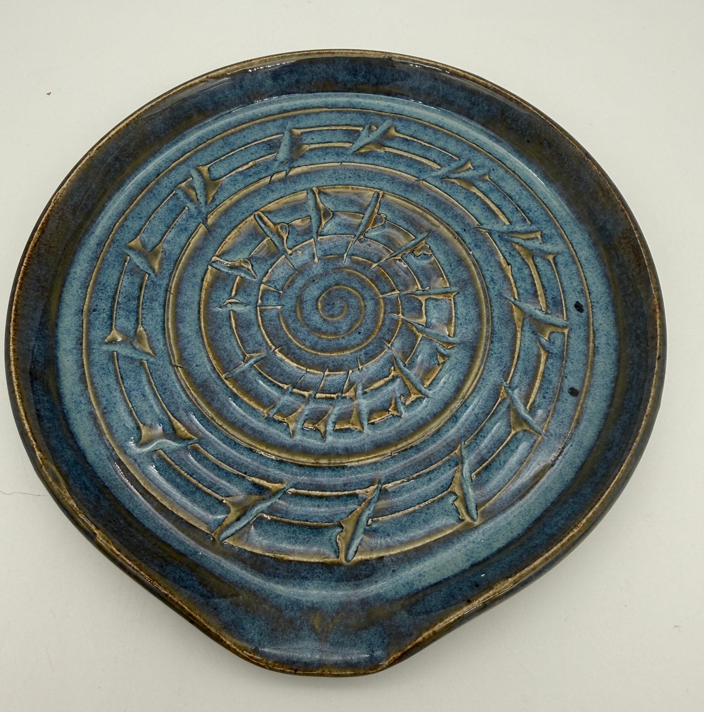 Handcrafted Ceramic Spoon Rest | Ocean Blue carved