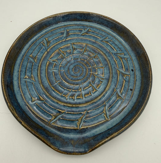 Handcrafted Ceramic Spoon Rest | Ocean Blue carved