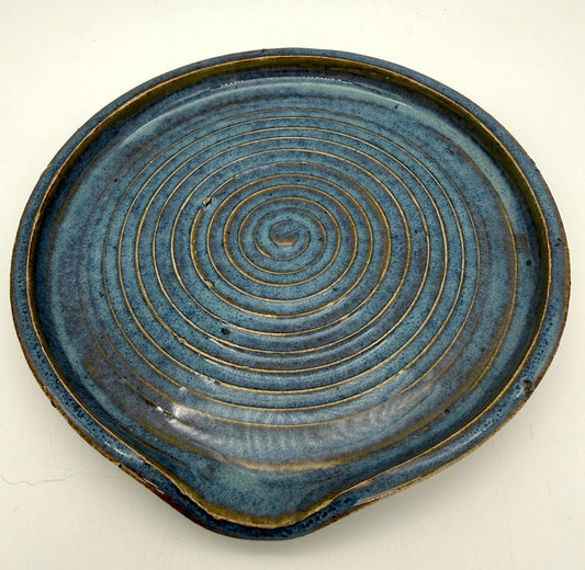 Handcrafted Ceramic Spoon Rest | Ocean Blue thin lines