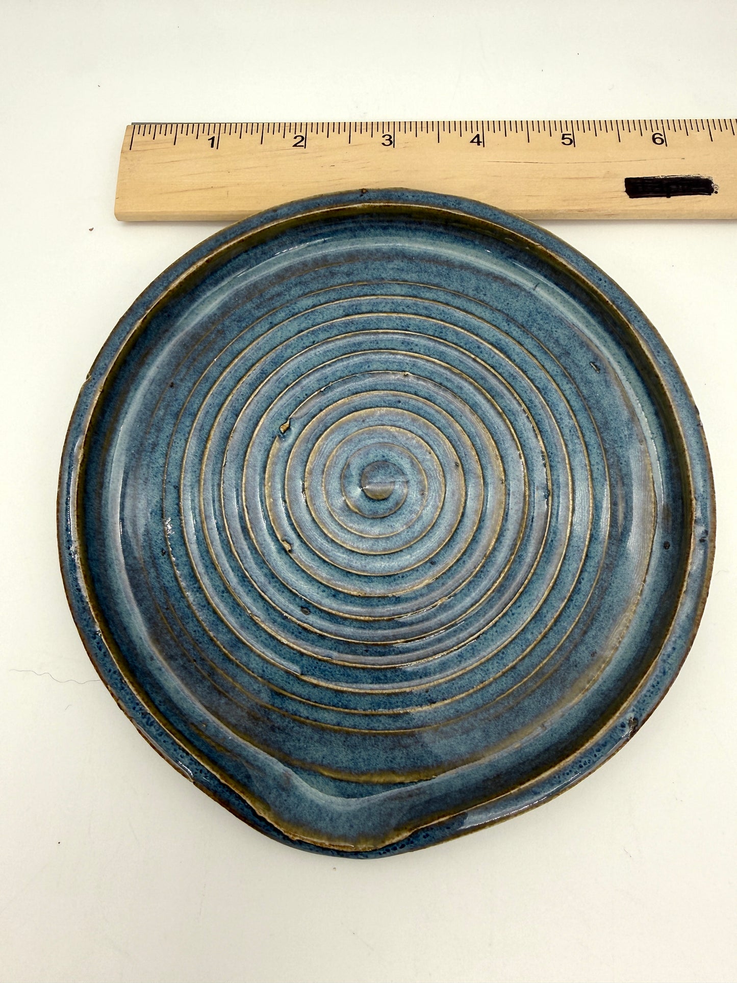 Handcrafted Ceramic Spoon Rest | Ocean Blue thin lines