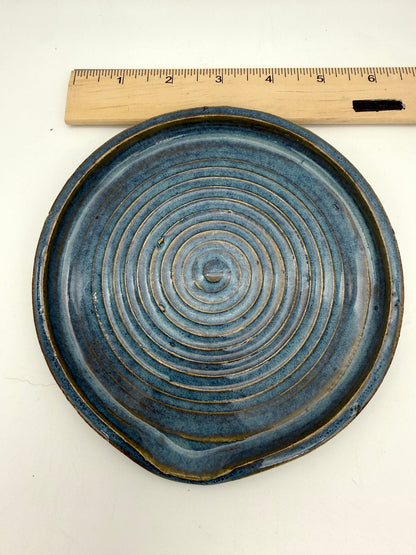 Handcrafted Ceramic Spoon Rest | Ocean Blue thin lines