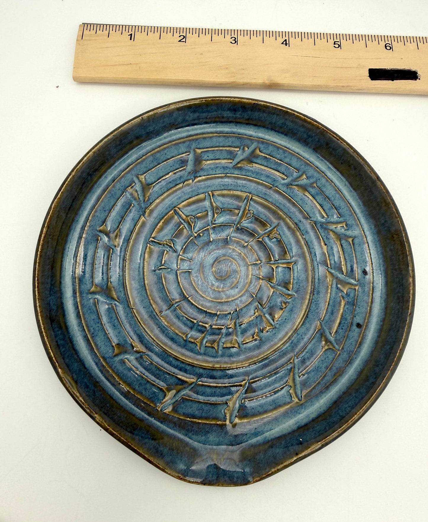 Handcrafted Ceramic Spoon Rest | Ocean Blue carved