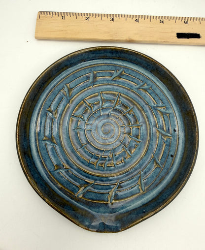 Handcrafted Ceramic Spoon Rest | Ocean Blue carved