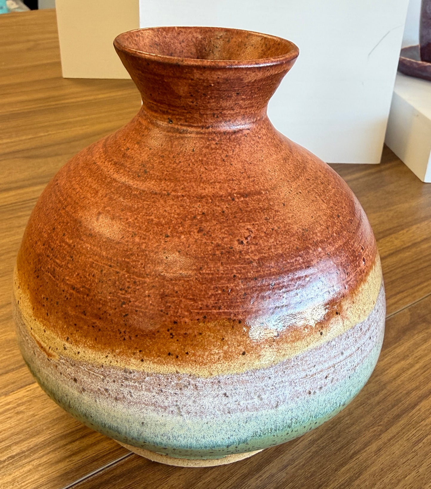 Matte orange, honey and soft sage decorative vase