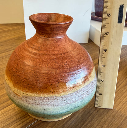 Matte orange, honey and soft sage decorative vase
